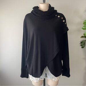 Joseph Ribkoff Turtleneck Batwing Wrap Shawl Sweater Black Asymmetrical